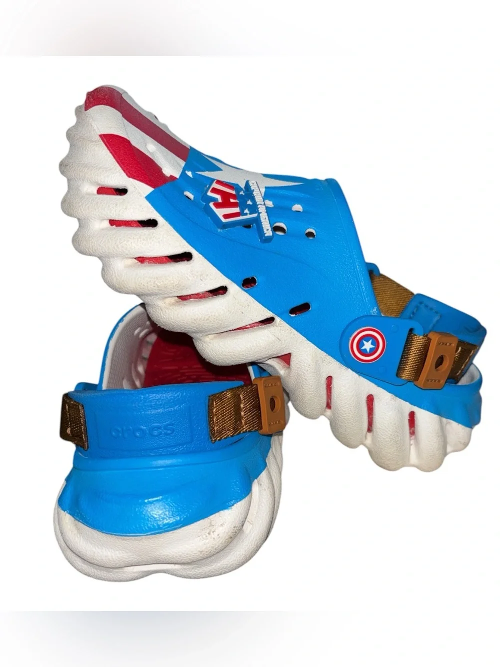 CROCS Kids Captain America Blue Red White Foam Clogs